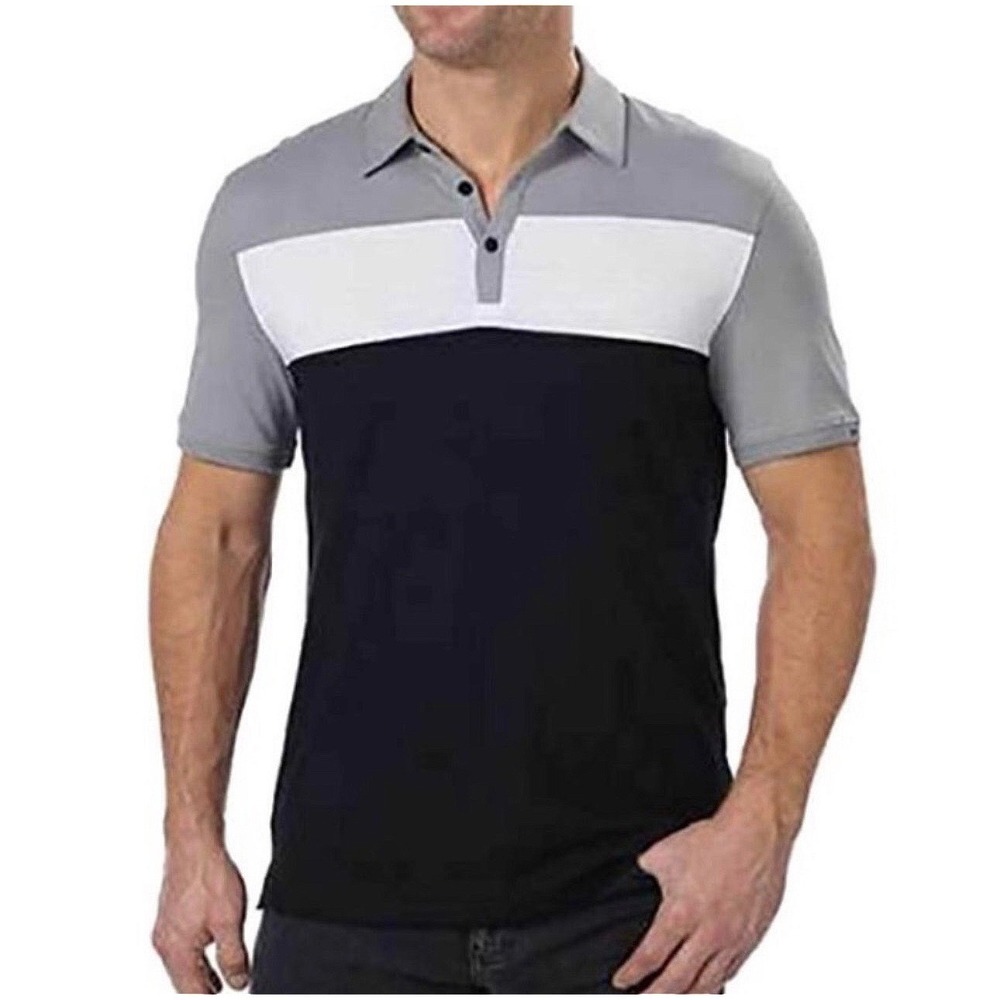 Calvin Klein Polo Shirt Mens M Gray Black Cotton Colorblock Short Sleeve Classic